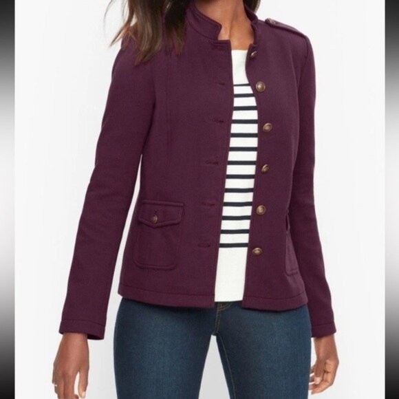 TALBOTS Womens Purple Button Up Front Military Blazer Coat Jacket Size 10 - Picture 1 of 6